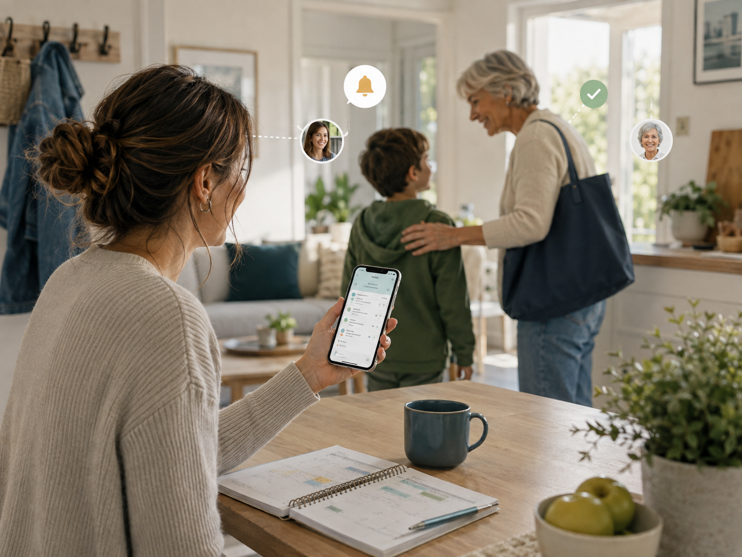 Parent sharing child-related reminders and updates with family contacts